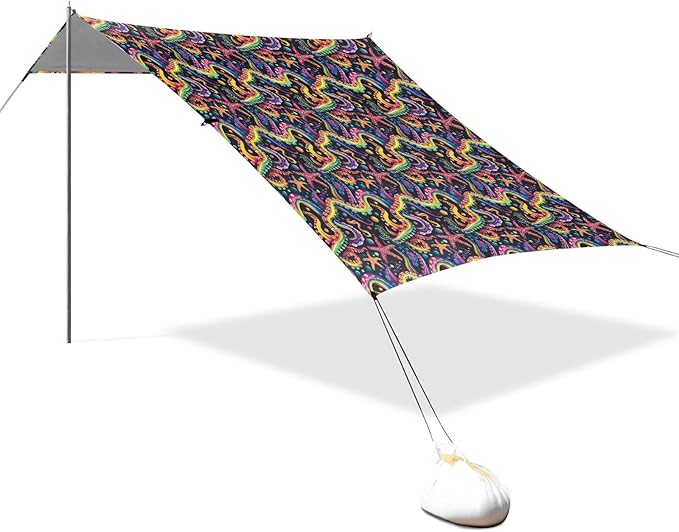 ALAZA Octopus Tentacles Rainbow Color Beach Tent Sun Shelter UPF50+ Protection Beach Shade Canopy w/ 4 Sandbags for Outdoor Camping Fishing Backyard Fun Picnic 10x9 ft