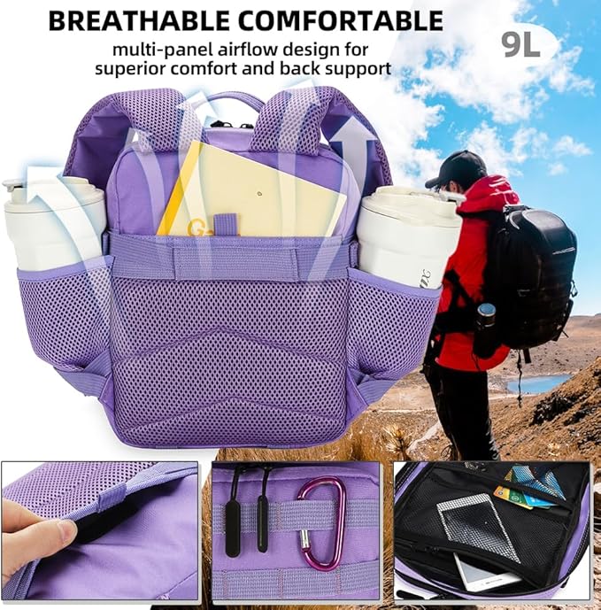 9L Mini Tactical Backpack for Men and Women Tactical Backpack Small for Hiking Small Tactical Bag（Light Purple）