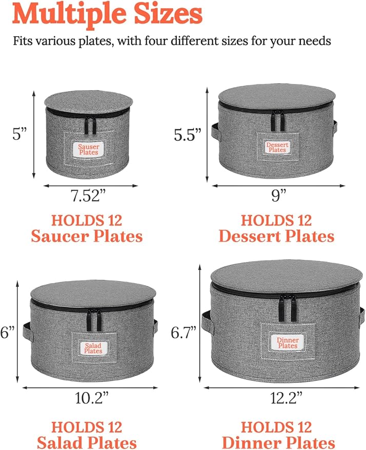 Cirhy Hard Shell China Storage Containers 4-Piece Set - Reinforced Hard-Sided Moving Boxes for Dinner Plates Bowls &amp Saucers - Stackable Dish Packing Protectors with 48 Felt Dividers
