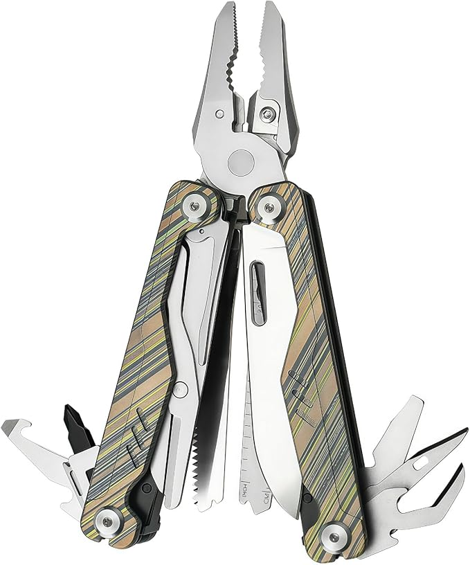 Multitool 20-in-1 Full-Size Lightweight EDC Multi-Purpose Pliers Camping Knives &amp Tools Tactical Outdoor Gear Mens Gifts Ideas Gifts for Hunters Men who have Everything (Green Camouflage)