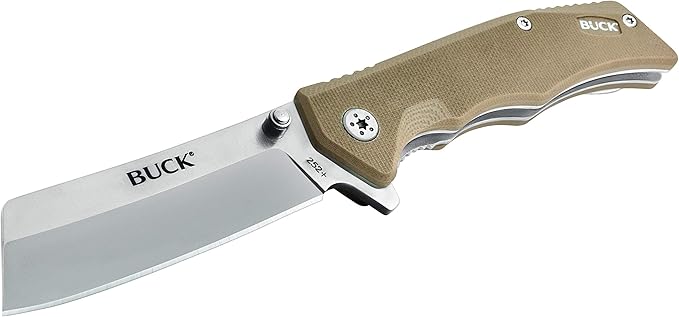 Buck Knives 252 Trunk Folding EDC Knife 3-3/4” Pocket Knife Cleaver Blade G10 Handle 7Cr17MoV Steel Cleaver Folding Blade Tan 3.1 oz