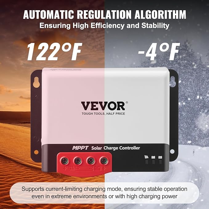 VEVOR 50A MPPT Solar Charge Controller 12V / 24V Auto DC Input Solar Panel Regulator Charger with Bluetooth Module 98% Charging Efficiency for Sealed(AGM) Gel Flooded and Lithium Battery Charging