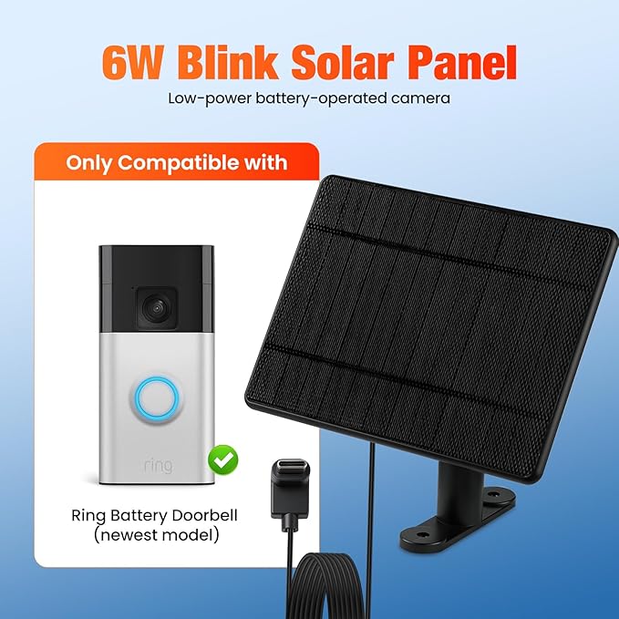 Solar Charger Only Compatible with Battery Doorbell (Type-C Port) Waterproof Continuously Solar Panel Adjustable Panel