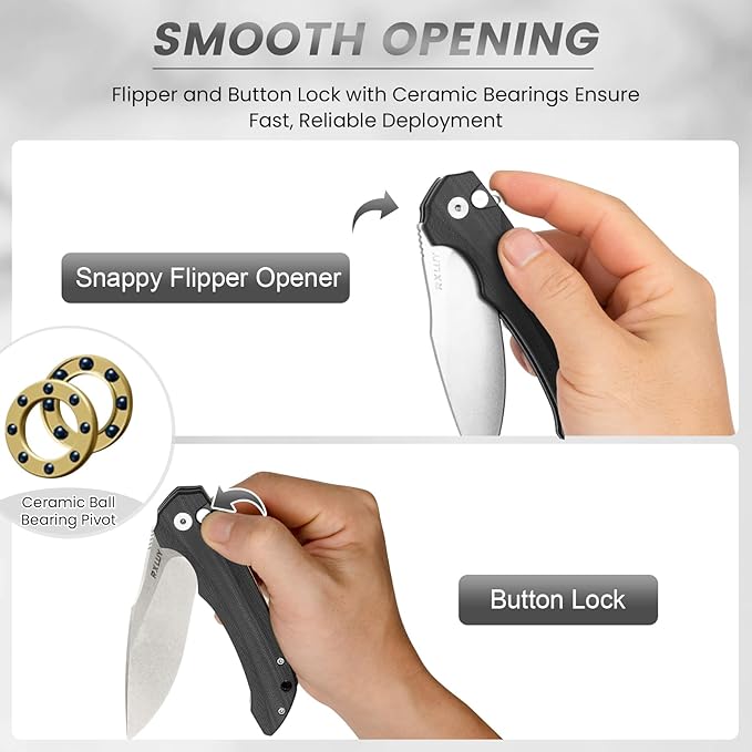 Folding Pocket Knife with Leather Sheath 3.47 N690Co Premium Steel Blade G10 Handle Knives EDC Small Folding Knife for Men Women Outdoor Survival Camping Hiking Knife (Black)