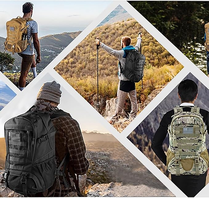 30L Tactical Backpack Rucksack Outdoor Molle Hiking Bag with Side Pocket Large Capacity &amp Lightweight Thickness Strap(Green)