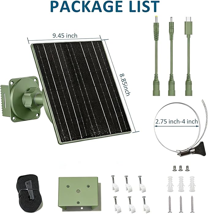 Zivif Solar Panel for Trail Camera 10W Solar Charger Built-in 10400mAh Rechargeable Battery 6V/12V Adjustable Output USB-C &amp DC Plugs IP66 Waterproof 360° Adjustable Mount