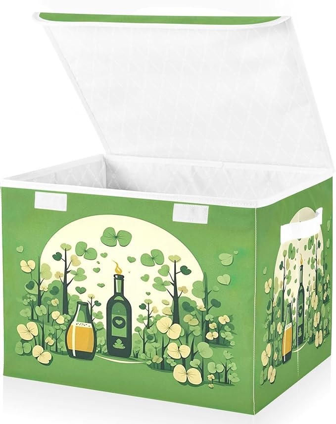 Christmas Storage Baskets with Lids Celebration Collapsible Bins Stackable Fabric Linen Baskets Closet Organizer Container 16.5x12.6x11.8