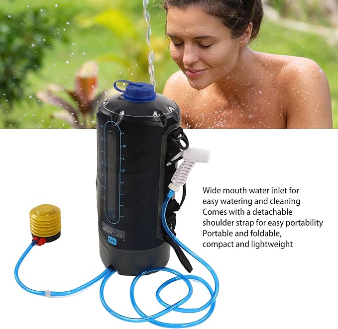 flexman 12L Camping Shower Portable Foldable Bath Bag Kit with Pump and Water Tube Camping Shower Bag for Travel Camping Barbecue Hiking Bathing Pets