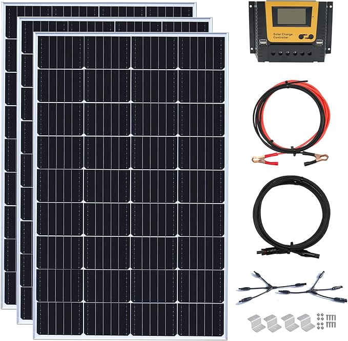 450 Watt 12Volt Solar Panel Kit 3X150W Monocrystalline Module 40A Charge Controller for RV Boats Trailer CamperOff-Grid System(450W Solar kit)