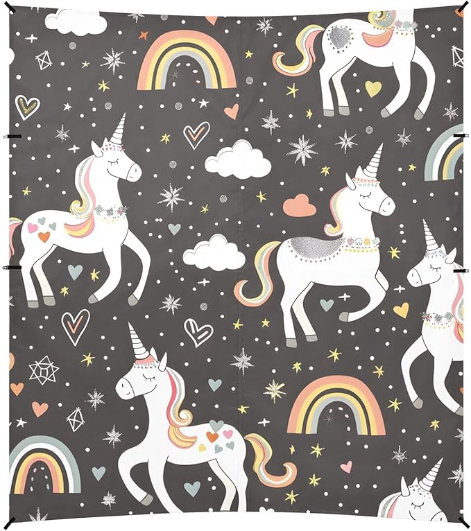 ALAZA White Unicorns Rainbows Pattern Beach Tent Sun Shelter Portable Canopy Sunshade for Outdoor Camping Picnics Backyard Fun 10x9 ft