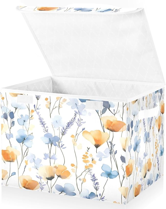 Plants &amp Flowers Fabric Storage Bins with Lids and HandleFoldable Storage Bins with LidsCloset Organizers for Clothes Storage Room Organization Office Storage Chest Organizer