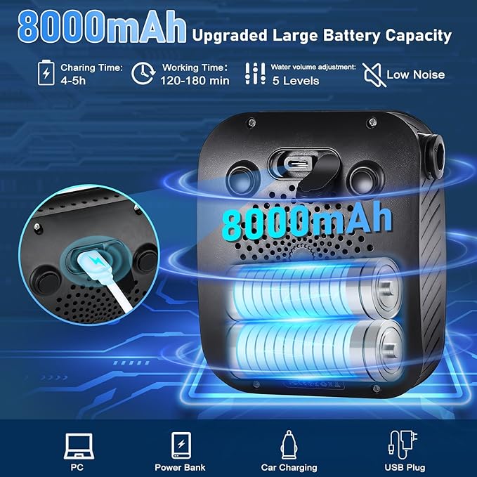 Portable Shower for Camping [Upgraded] Spopal 8000mAh Rechargeable Camping Shower with 5 Adjustable Speeds 4 Spray Modes LED Display IPX8 Waterproof Outdoor Shower Kit for Hiking Travel Car Pet