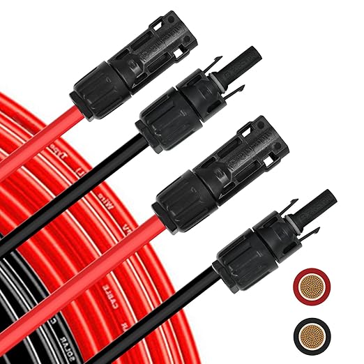 10FT 8AWG (10mm²) Solar Extension Cables 1500V Tinned Copper Solar Cable with Hard PPO Plastic 1.5KV 70A IP68 PV Male and Female Connectors(10FT)