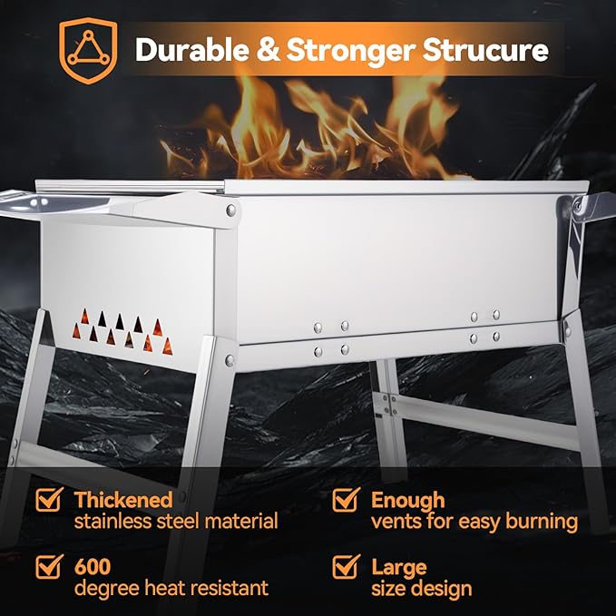 Foldable Portable Charcoal Grill Small Compact Outdoor BBQ Grill for Camping Backyard Balcony Beach Travel Outdoor Cooking(17.7x9.8 Inch)