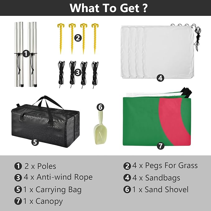 Peoples Democratic Republic Algeria Flag Beach Canopy UPF50+ Easy Setup Portable Sun Shelter with Carrying Bag for Family Trips Picnics &amp Camping
