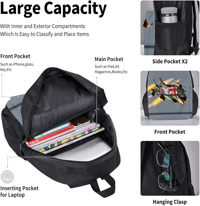3pcs Backpack Sets Jet Fighters Printed Backpacks Set With Lunch Bag Pencil Pouch