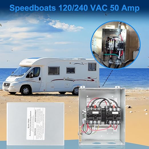 RV 50 Amp Transfer Switch Automatic Transfer Switch for RV Speedboats Home Standby PD52 Power Supply 120/240 Volt Dual Protection