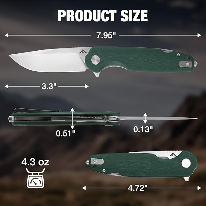 FLISSA Multitool Pocket Knife 3.3 D2 Blade with G10 Handle Liner Lock Folding Knife with Glass Breaker Screwdrivers Bottle Opener &amp Rope Cutter for EDC Survival Camping Hiking (Green)