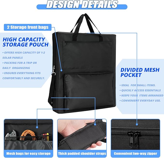 Solar Panel Storage Bag Compatible with Jackery Solar Panel 100 WattPadded Solar Panels BagSolar Panels Carrying Case with 2 Pockets (22 x 4.72 x 25.6inBlack)