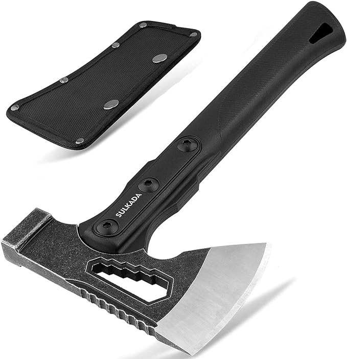 SULKADA Camping Hatchet 10.5 Inch Survival AxeStainless-Steel BladeFiberglass Shock Reduction Handle with Anti-Slip Grip for Chopping WoodGardening and Outdoor SurvivalGift for Dad Men