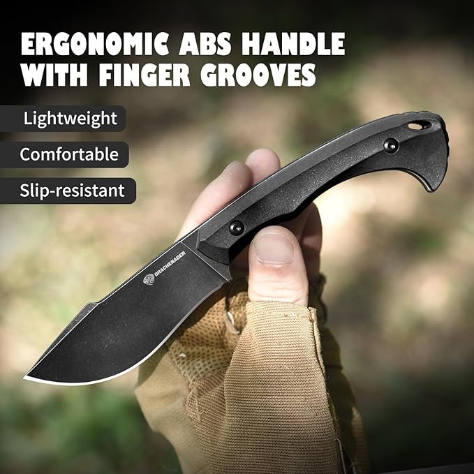 DRACHENADER Survival Knife with Fire Starter L-Y 7.68 Tactical Small Fixed Blade EDC Knife for Men Full Tang Stonewashed Black Blade &amp Black Handle