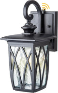 JYZ Dusk to Dawn Outdoor Wall Lantern Craftsman Style Exterior Sconce Light with Water Ripple Glass Traditional Porch Light Fixture Wall Mount Lamp for Front Porch Doorway Garage Patio Garden 14''