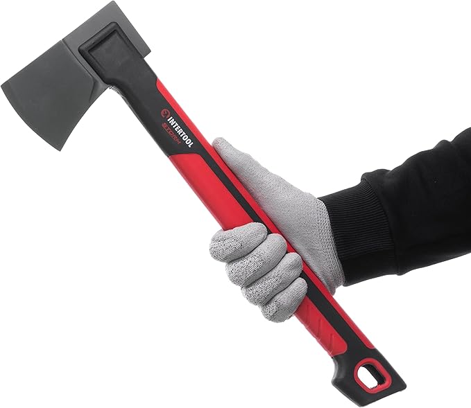 INTERTOOL Long Hatchet Camping Axe for Wood Chopping and Kindling - 18 Ax Tool for Splitting Firewood &amp Outdoor Survival Gardening Hiking with Shock Absorbing Anti-Slip Handle &amp Sheath - HT