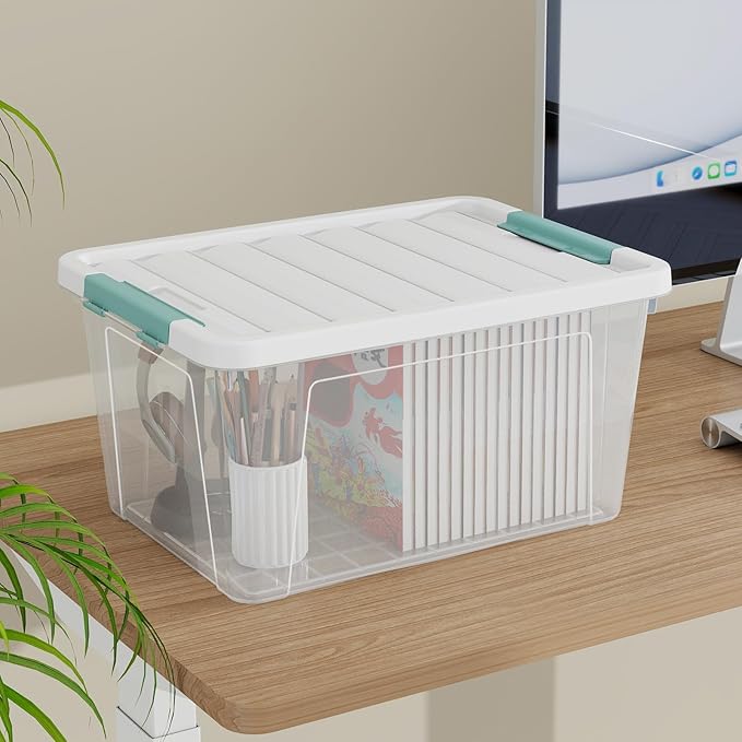 35 Quart Clear Lidded Storage Bins Plastic Latching Organizer Boxes 6 Pack