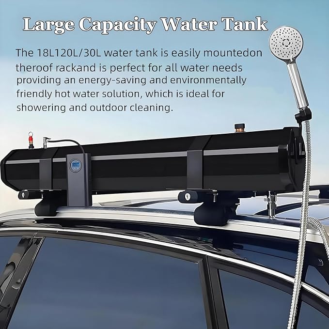Large Capacity Roof Mounted Road Shower18L/20L/30LPressurized Water Tank for Camping Shower with 5.58ft Water Hose &amp Shower Head for Trucks Off Road Vehicles RV