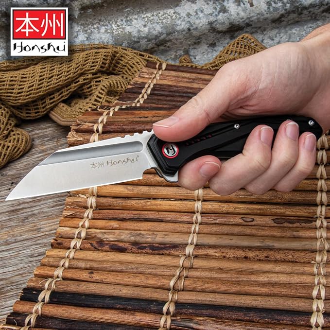 Honshu Sumorusodo Pocket Knife | 7CR17 Stainless Steel Wharncliffe Blade | Ball Bearing Opening | Black Iodized 6061 Aluminum Handle | Pocket Clip | 3 3/8 Blade Length