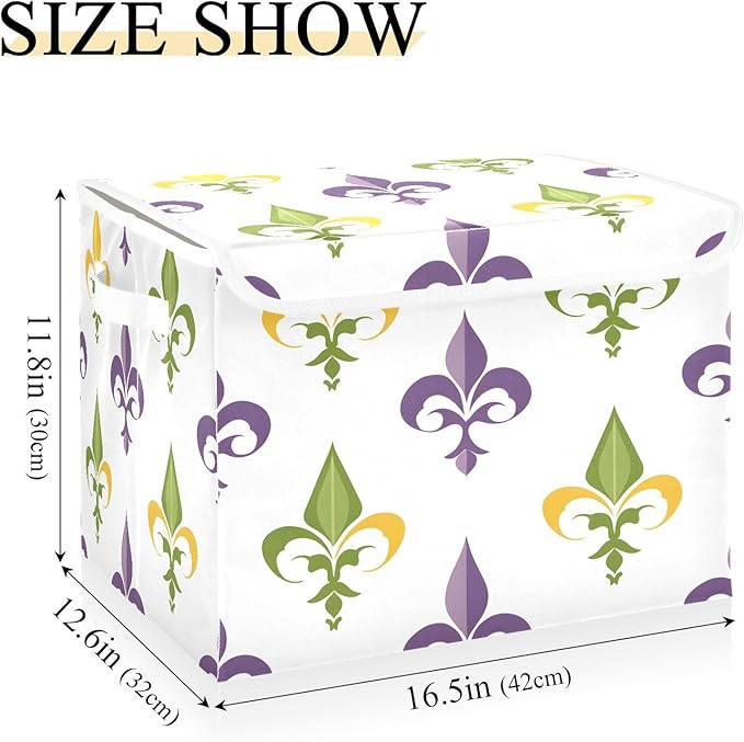 Mardi Gras Storage Baskets with Lids Collapsible Bins Stackable Fabric Large Linen Baskets Closet Organizer Container 16.5x12.6x11.8