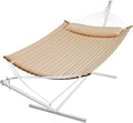 SUPERJARE Hammock with Stand 2 Person Heavy Duty Hammock with Padded Cotton Detachable Pillow &amp Strong Curved-Bar &amp Portable Carrying Bag Perfect for Outdoor &amp Indoor Beige