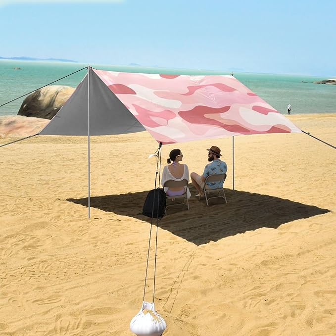 Rose Pink Stable Beach Tent UPF50+ Protection Water-Resistant Large Sun Shelter with Sand Shovel Sandbags for Backyard and Camping