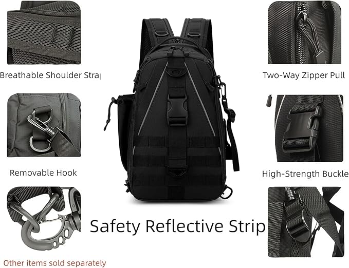 Mint &amp Moss Tactical Backpack for Men Water Resistant Tackle Backpack with Rod Holder &amp Tackle Box Kit Lightweight Sling Fishing Bag for Trekking Survival Camping Fitness Travel (Black)