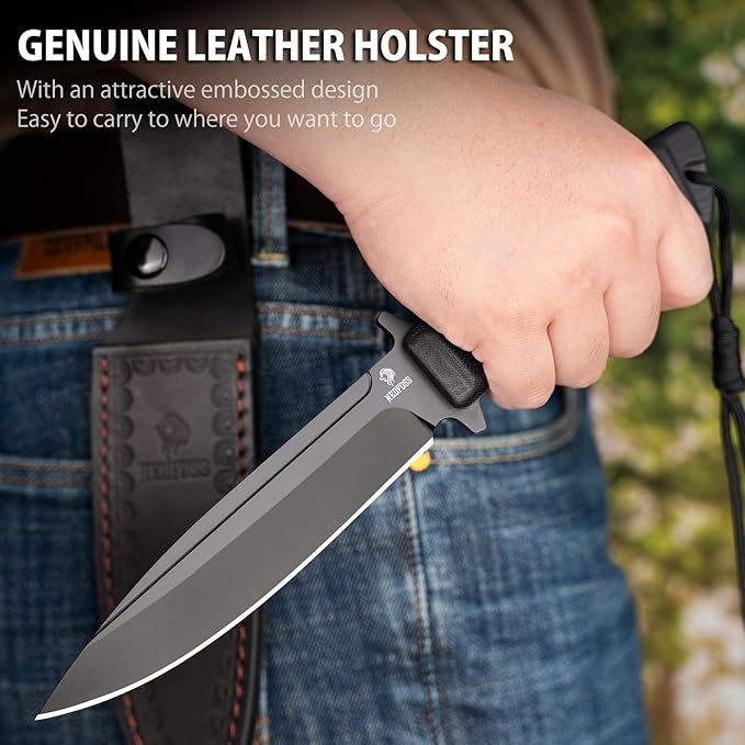 NedFoss BLACK PHOENIX Hunting Knife with Holster 5.5 8Cr14Mov Survival Fixed Blade Knife G10 Handle Bushcraft &amp Camping Gifts for Men