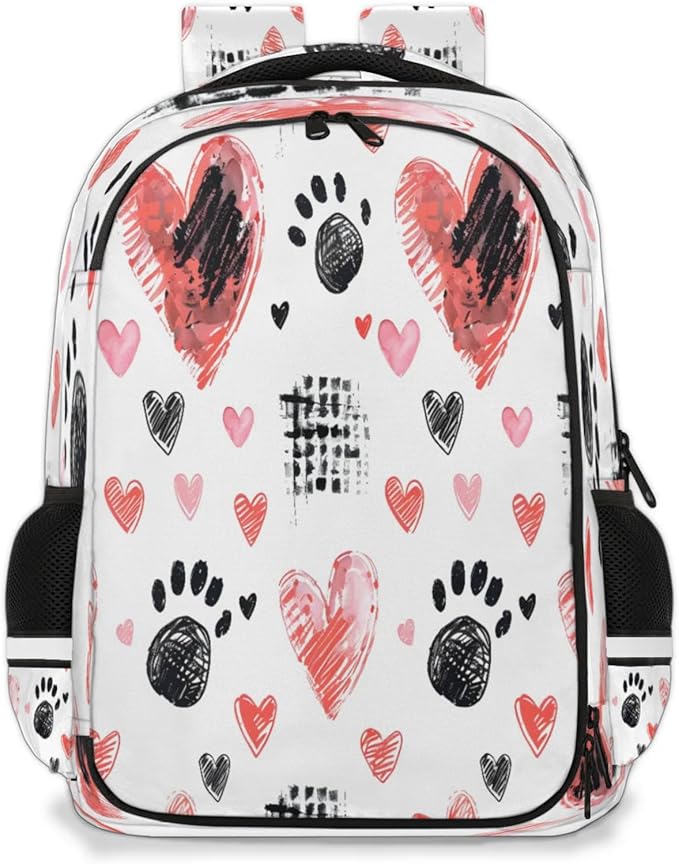 QsirBC Hand Painted Love Grid Skull Multi Compartment Backpack with Reflective Strips Adjustable Padded Straps Large Capacity Waterproof Duffel Bag for Men Women Work and Daily Use