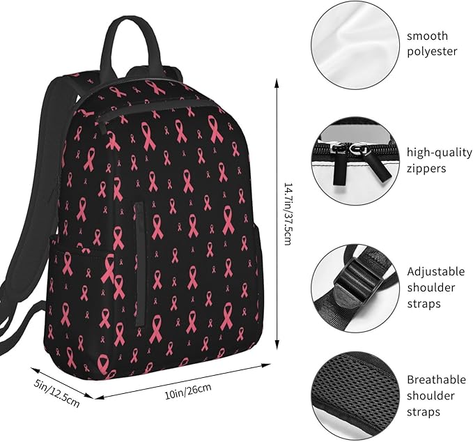 Travel Laptop Backpack Business Breast cancer awareness ribbons black College Computer Bag Gift for Men &amp Women