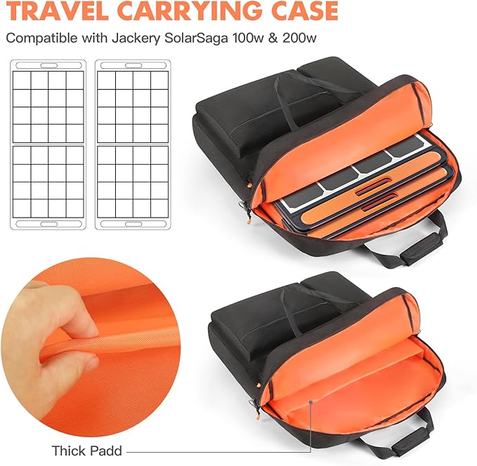 Solar Panel Carrying Case Compatible with Jackery SolarSaga 100W 200W / Anker 100W 200W / Ecoflow 110W 160W 220W / Renogy 100W 200W Storage Bag Suitable for Travel and Home Storage (Black+Orange)