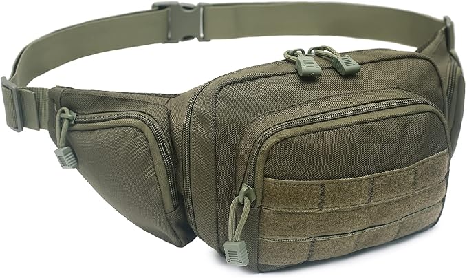 Concealed Pistol Bag Multipurpose Nylon Tactical Handgun Case Fanny Pack Waist Bag Bumbag Chest Pack with Molle Webbing Loop (Army Green)