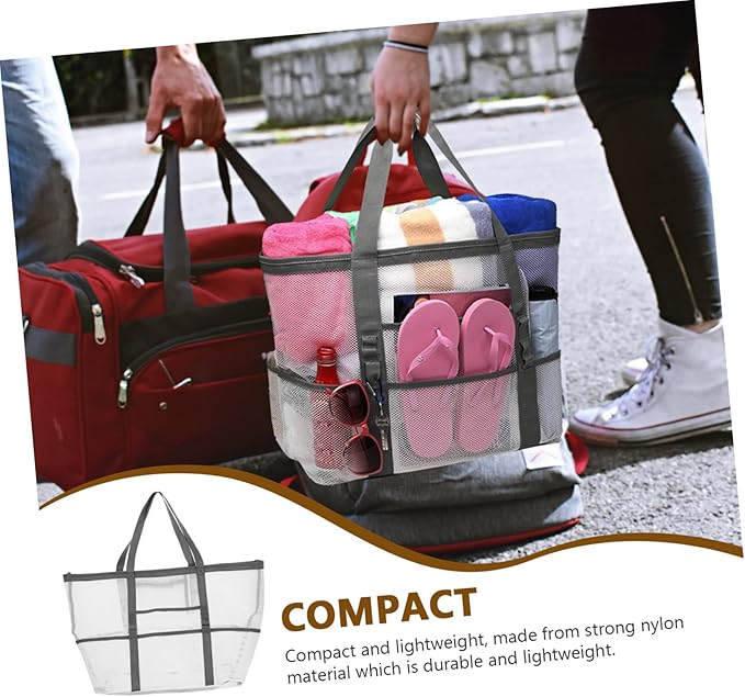 Housoutil 2pcs Portable Beach Toiletry for Toy with Organizers Use Multifunctional Mesh Bag Handle Basket Whitex2pcs 59x36cmx2pcs