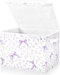 ALAZA Purple Floral Bow Storage Bins Organizer Box Baskets Lidded Clothes for Shelves Closet Collapsible Stackable Storage Cubes Handles