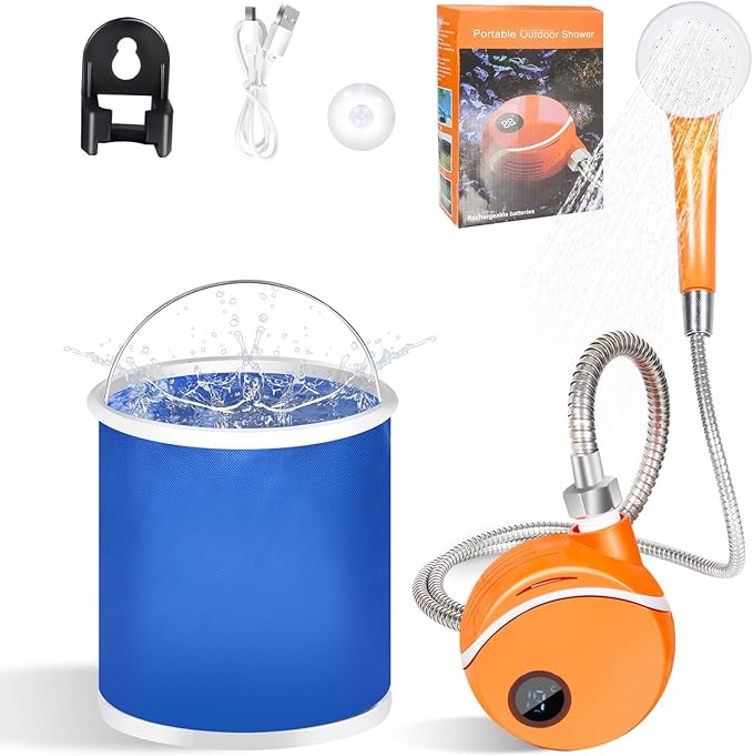 Portable Outdoor Shower for Camping High Pressure Camping Shower with Adjustable Spray Modes Rechargeable Battery Powered Water for Travel Beach Garden Cleaning Washing