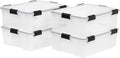 IRIS USA WeatherPro 41 Qt Storage Bins with Lids 4 Pack BPA-Free Plastic Gasket Box with Tight Latch and Seal Stackable Nestable Tote Tub - Clear/Black