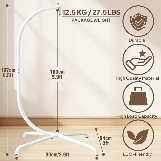 Chihee Hanging Egg Chair StandStrong Iron Hammock Chairs Frame with Spring Hook Stable BaseHeavy Duty Swing Chair Stands 330 lbsC Stand for Hanging Seat Indoor Outdoor Bedroom Patio Garden Balcony