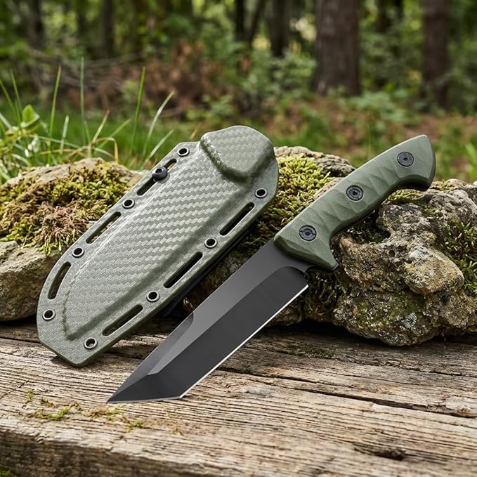10 Fixed Blade Survival Knife with ABS Sheath - High Hardness Stainless Steel Tanto Blade Outdoor Utility Tool for Camping Hiking &amp Bushcraft - Ergonomic Lightweight Gear Black/Green (green)