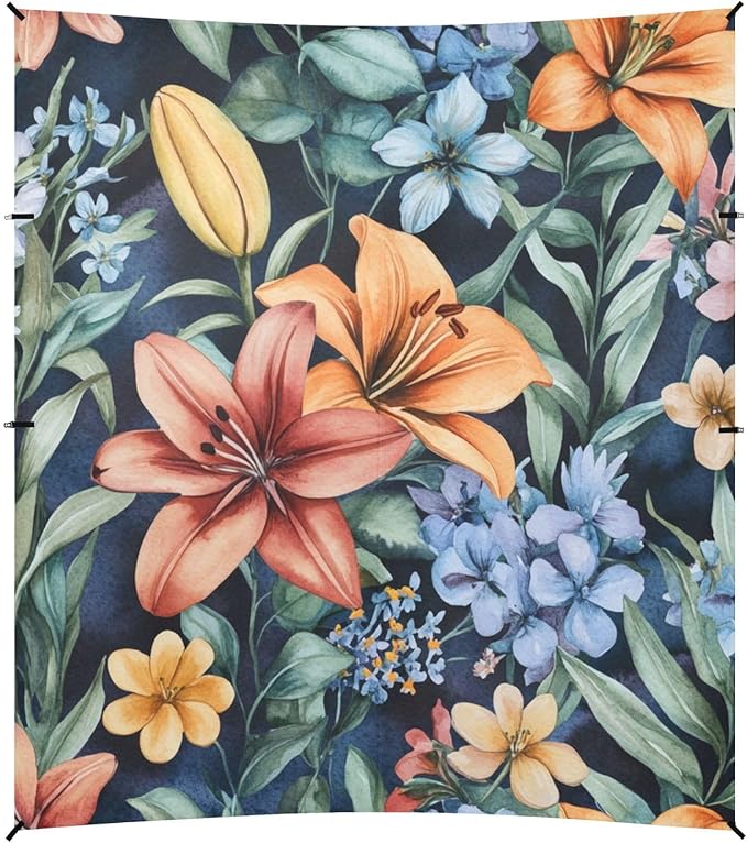ALAZA Watercolor Floral Lily Wildflowers Beach Tent Sun Shelter Portable Canopy Sunshade for Outdoor Camping Picnics Backyard Fun 10x9 ft