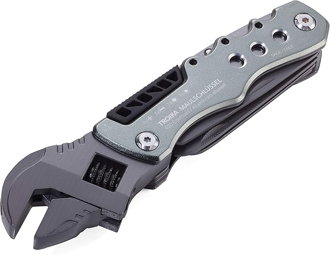 TROIKA Multi-Tool with 12 Functions and Locking Function – MAULSCHLÜSSEL – Adjustable Wrench Knife Saw File – Bottle + can Opener – 4 bits... Slotted Phillips Screwdriver – 420 Stainless Steel