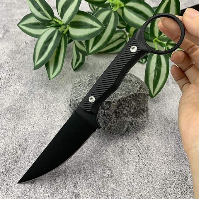 7.8 Outdoor Fixed Blade Knife Full Tang 8Cr13Mov Blade Non-Slip Handle with Grip Ring Kydex Sheath and Clip Compact EDC Camping Cutting Tools Men's Gift