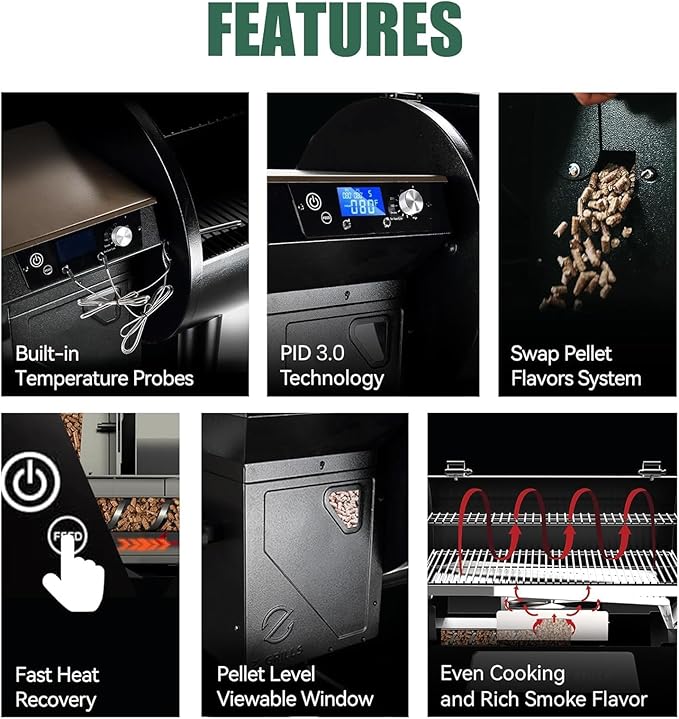 Z GRILLS Wood Pellet Grill Smoker with PID 3.0 Controller 697 Cooking Area Meat Probes Rain Cover for Outdoor BBQ 7002C