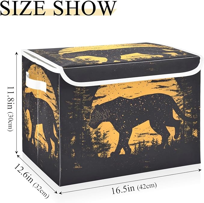 Storage Cube with Lid Silhouettes Leopard Print 16.5×12.6×11.8 IN Collapsible Large Capacity Foldable Storage Basket Bin Organizer